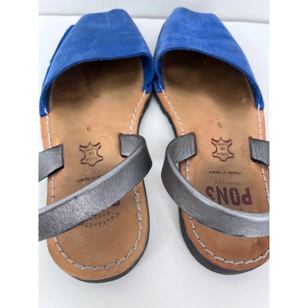 Pons Avarca Menorca Blue Suede Silver Metallic Slingback Sandals Spain Womens 9 - Picture 9 of 9